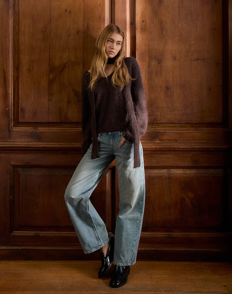 Dikara Pullover mit Schal aus braunem Strick