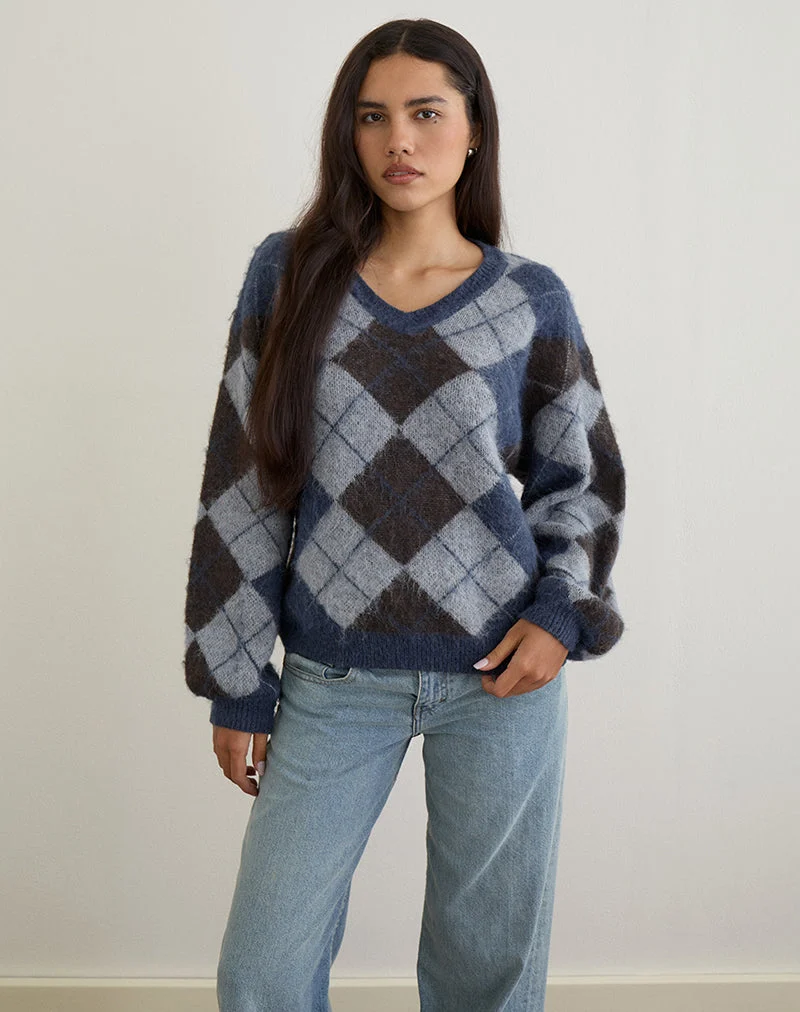 Louna Pullover aus Strick mit Argyle-Karo Navy