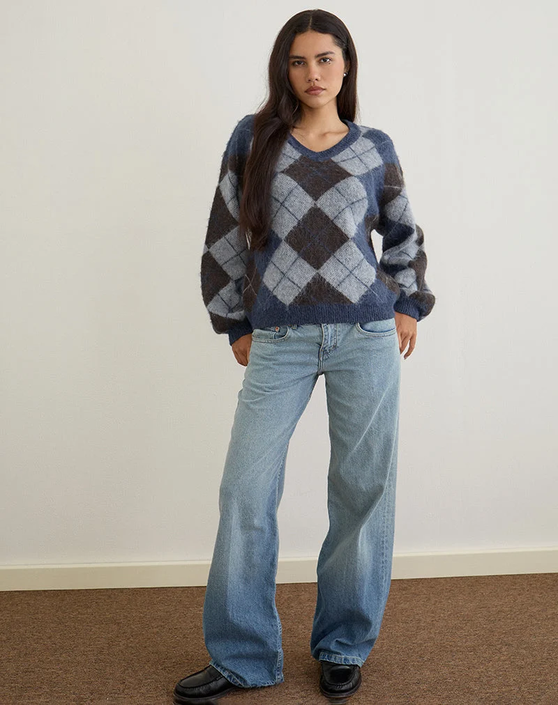 Louna Pullover aus Strick mit Argyle-Karo Navy