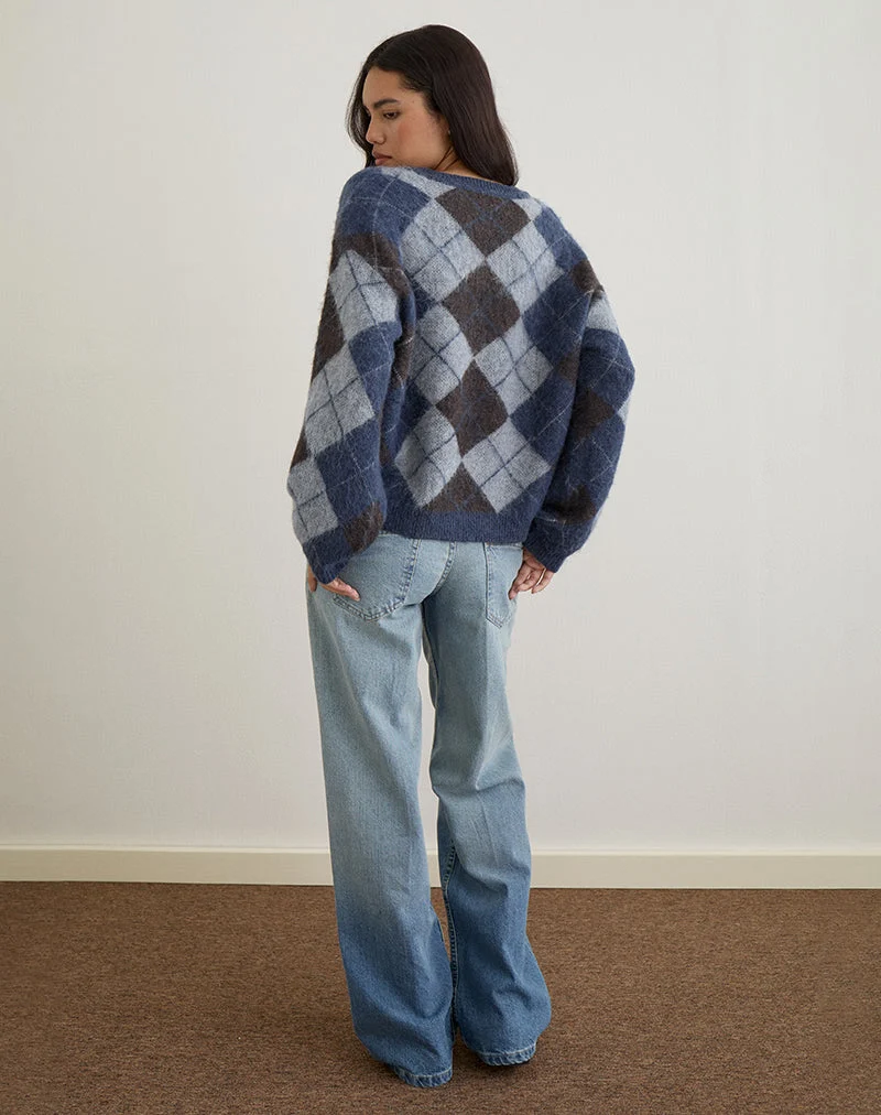 Louna Pullover aus Strick mit Argyle-Karo Navy