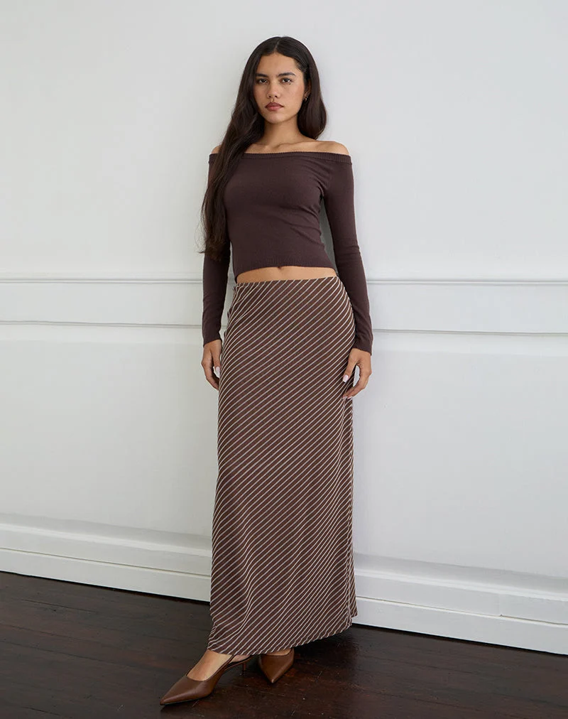 Surina Maxirock aus diagonal gestreiftem Flock in Braun und Creme