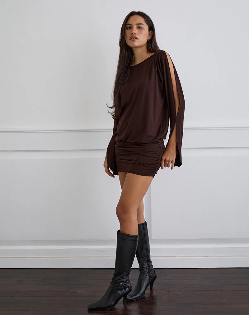 Sybe Langärmeliges Minikleid in Bitterschokolade