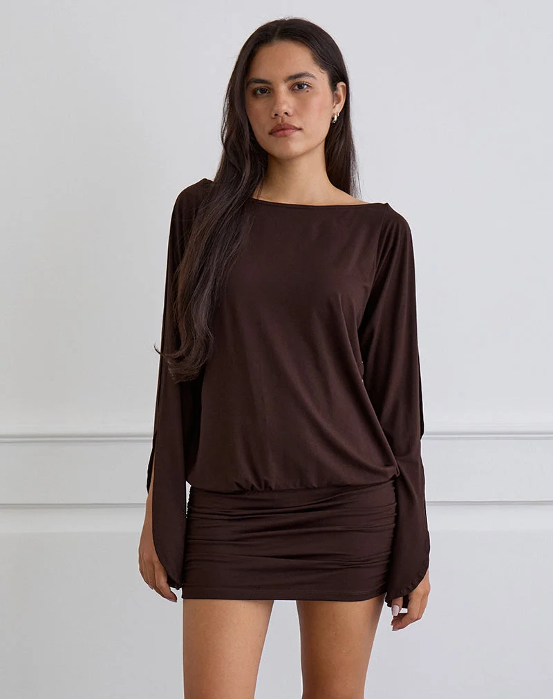 Sybe Langärmeliges Minikleid in Bitterschokolade