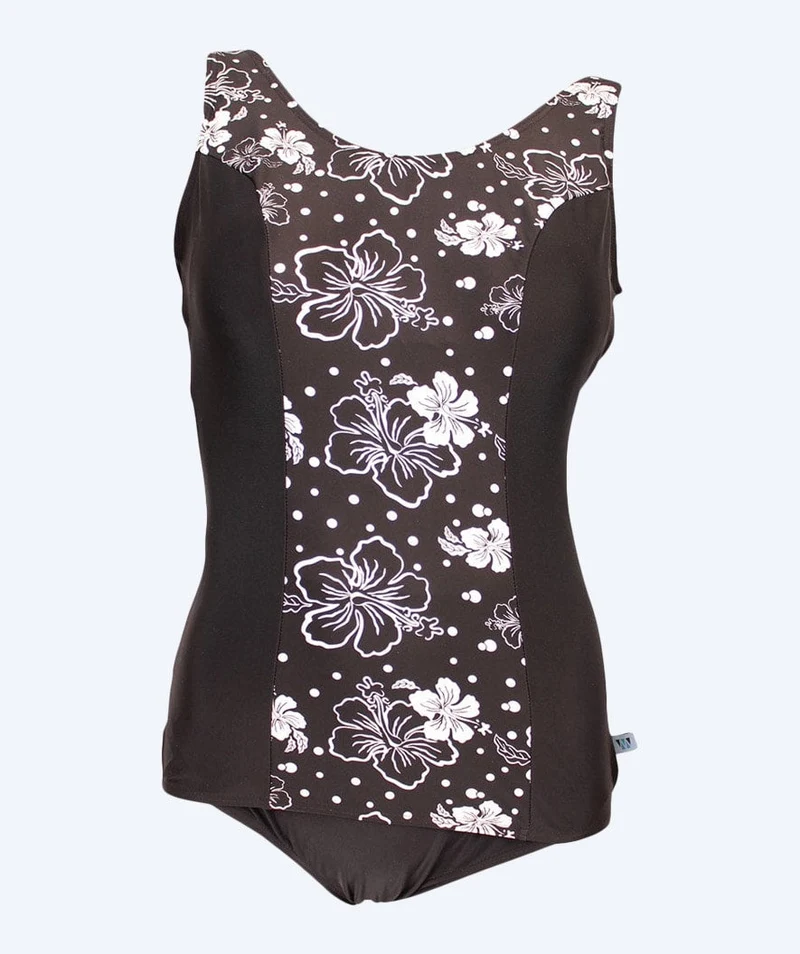 Mirou Badeanzug mit Blumen für Damen in Plus Size - 1180s - Schwarz/Weiß