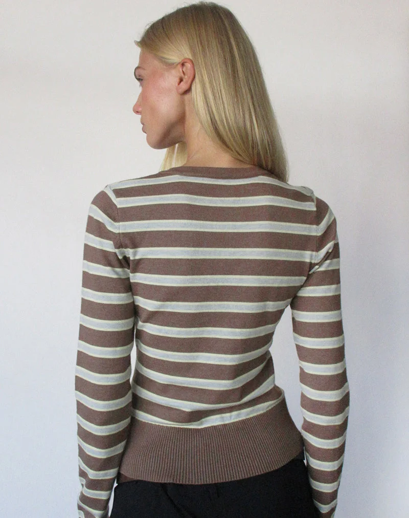 Yasra Pullover aus gestreiftem Strick in Braun und Gelb