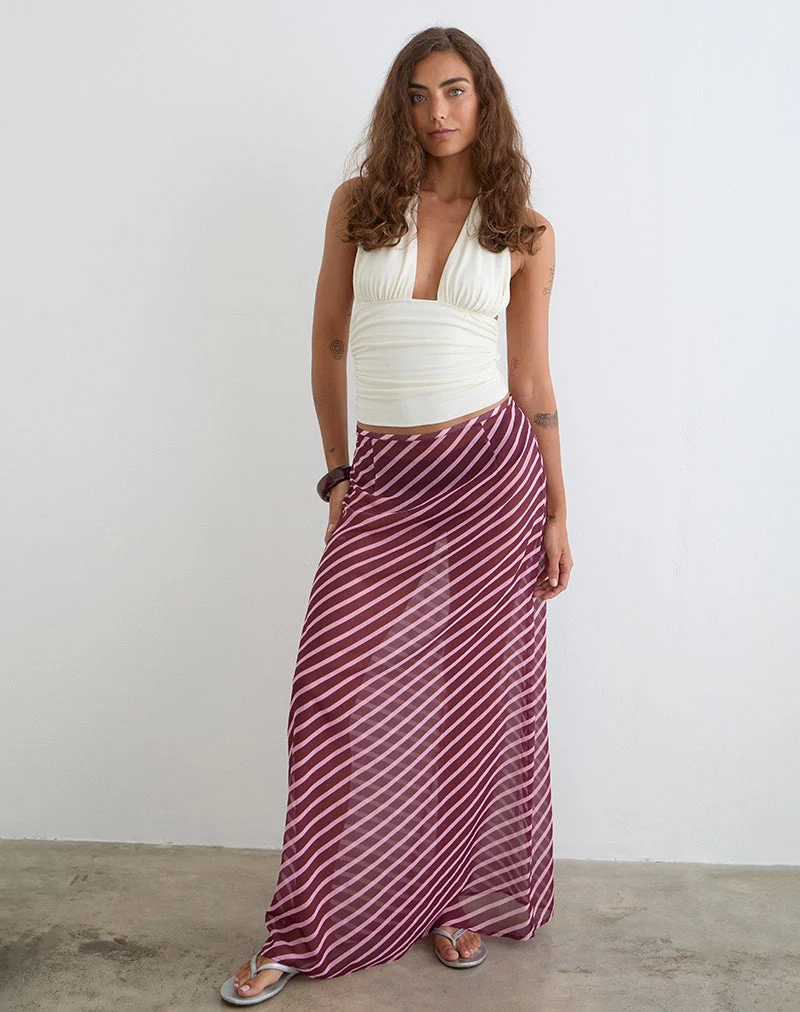 Surina Maxirock aus Chiffon mit schrägen Streifen in Rosa und Burgunderrot