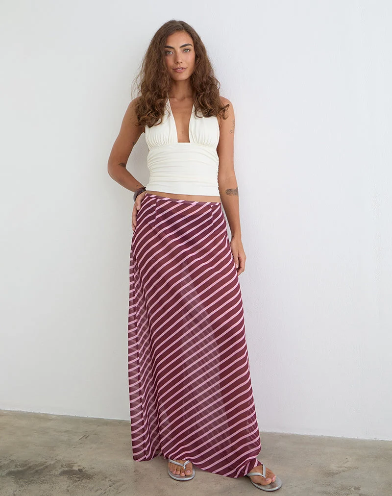 Surina Maxirock aus Chiffon mit schrägen Streifen in Rosa und Burgunderrot