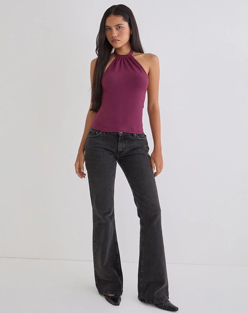 Raceline Neckholder-Top aus Rayon-Jersey in Deep Purple