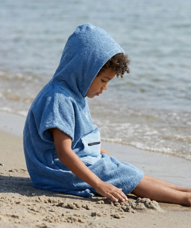 Watery Badeponcho für Kinder (1-6) - Baumwolle - Atlantic Blue