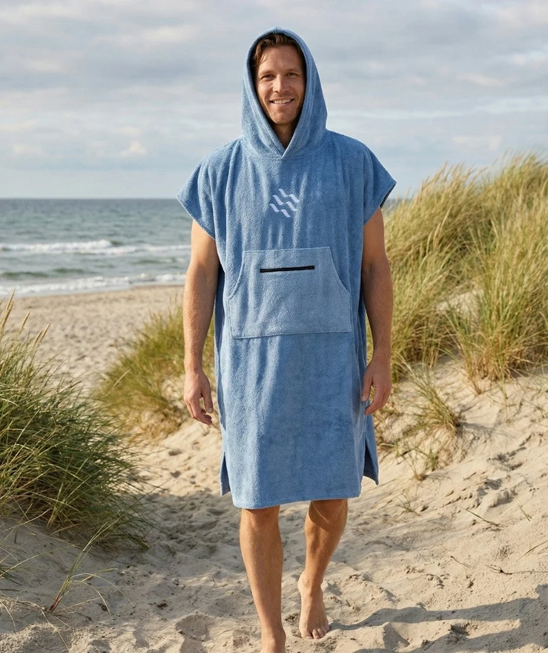 Watery Badeponcho für Erwachsene - Baumwolle - Atlantic Blue