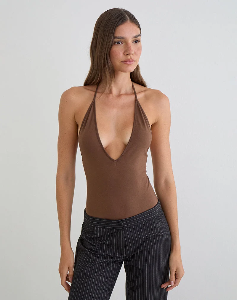 Kitty Deep Plunge Bodysuit in Kakao