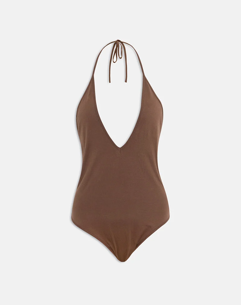 Kitty Deep Plunge Bodysuit in Kakao
