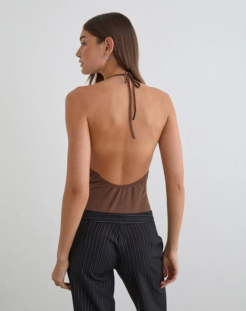 Kitty Deep Plunge Bodysuit in Kakao