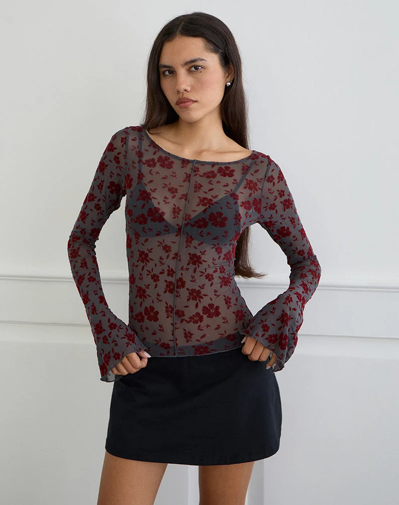 Zerlin Top in Garden Floral Blau Grau