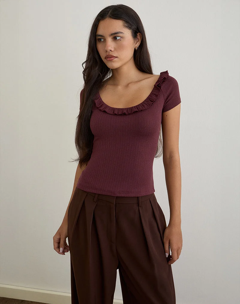 Mitali Top mit Rüsche aus Pointelle Burgundy