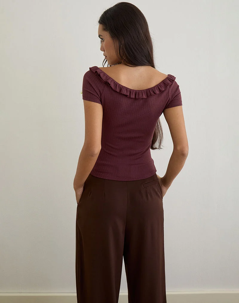 Mitali Top mit Rüsche aus Pointelle Burgundy
