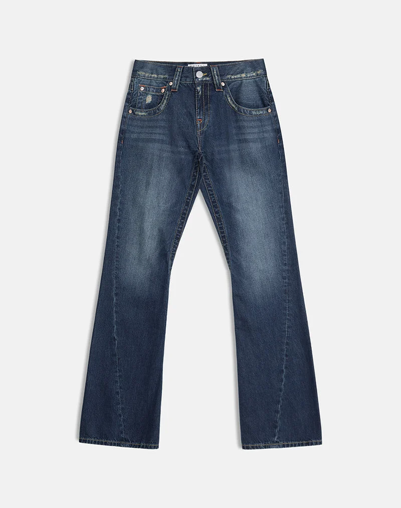 Low Rise Jeans mit gedrehter Naht in mittelblauem Farbton