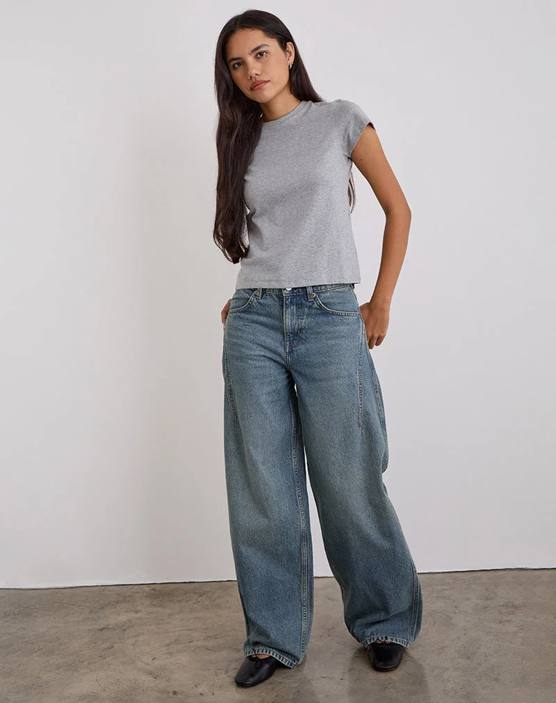 Niedrig geschnittene, geräumige Jeans in Vintage Blau Grün