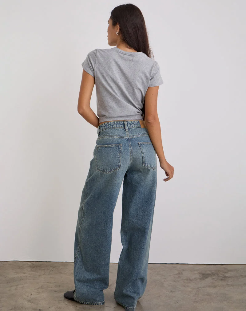 Niedrig geschnittene, geräumige Jeans in Vintage Blau Grün
