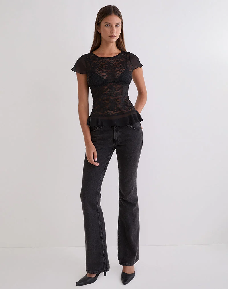 Roselani Rüschenhemdbluse aus schwarzer Spitze
