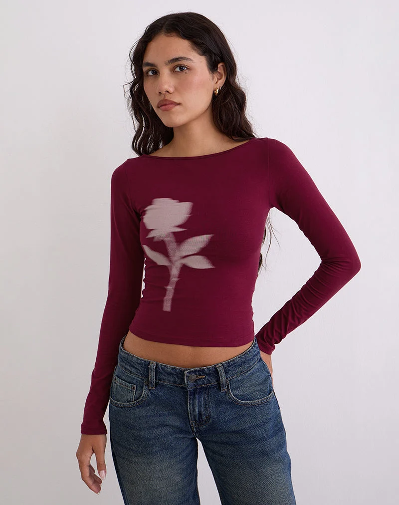 Amabon Langarm-Top in Burgundy Blurred Rose
