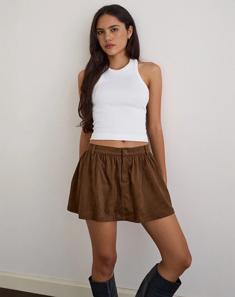 Yonca Rüschen-Mini-Skort aus Wildlederimitat Braun