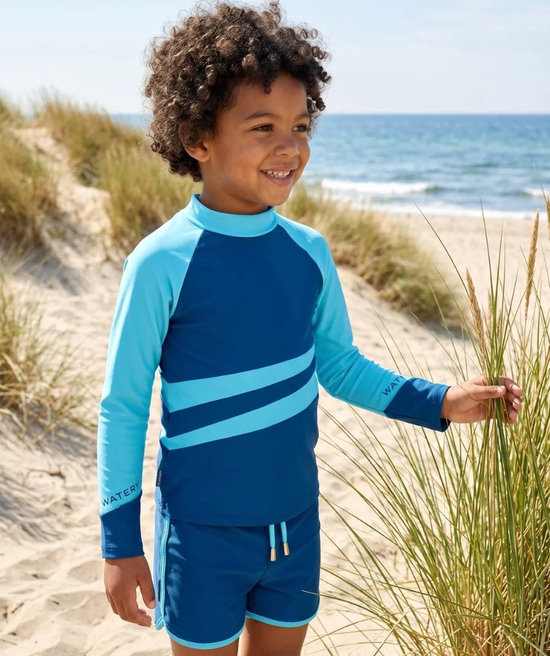 Watery UV Shirt für Kinder - Manami Langarm Rashguard - Atlantic Blue