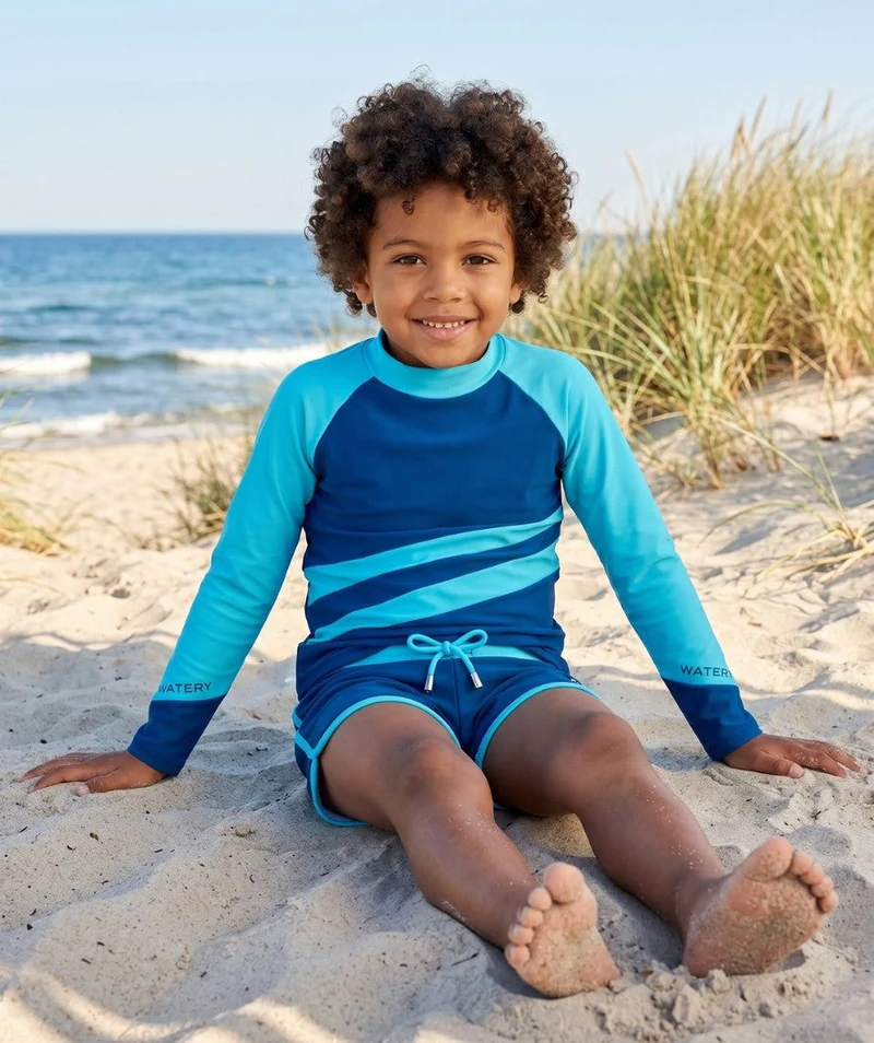 Watery UV Shirt für Kinder - Manami Langarm Rashguard - Atlantic Blue