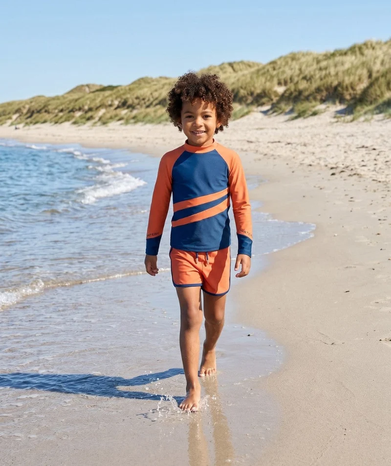 Watery UV Shirt für Kinder - Manami Langarm Rashguard - Orange/Blau