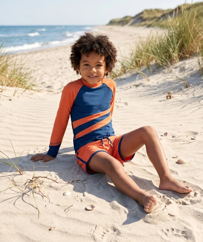 Watery UV Shirt für Kinder - Manami Langarm Rashguard - Orange/Blau