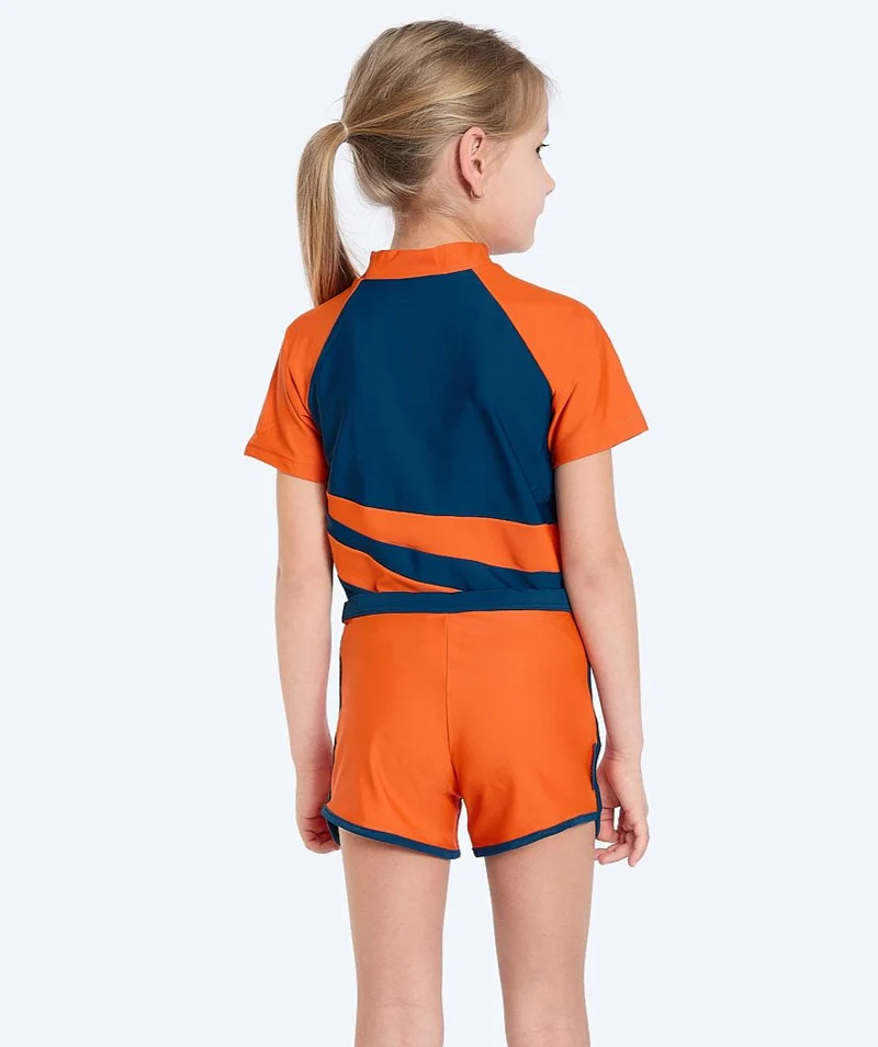 Watery UV Shirt für Kinder - Manami Kurzarm Rashguard - Orange/Blau