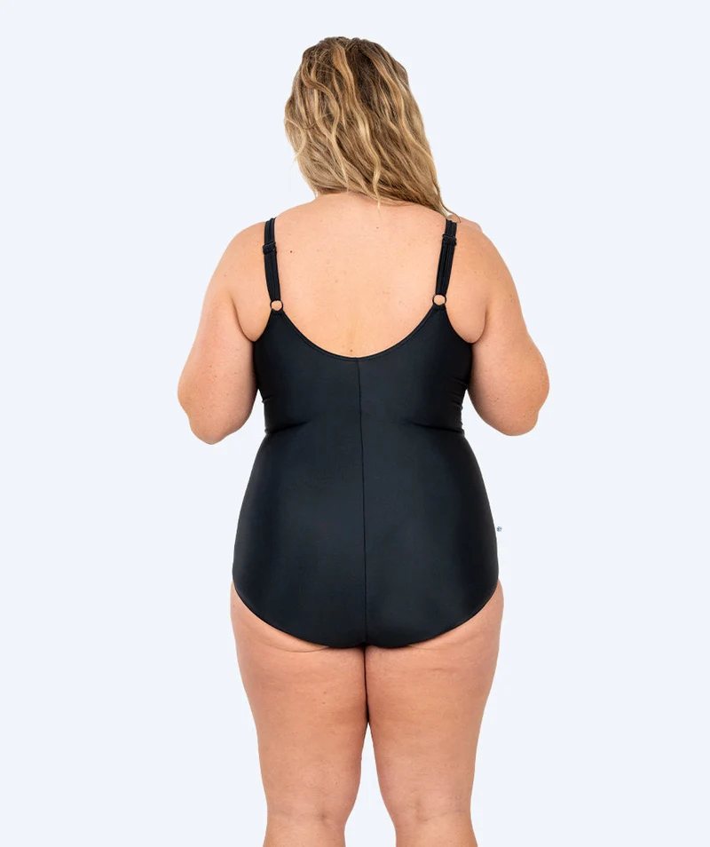 Watery Badeanzug mit Blumen für Damen in Plus Size - Vale - Schwarz/Blau