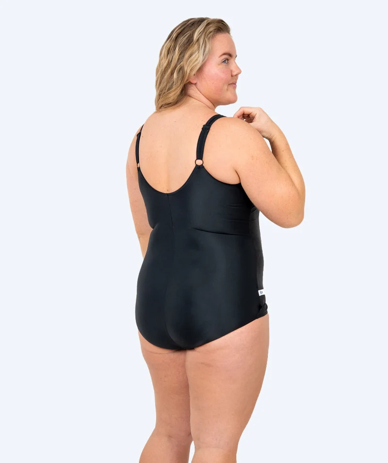 Watery Badeanzug mit Blumen für Damen in Plus Size - Vale - Schwarz/Blau