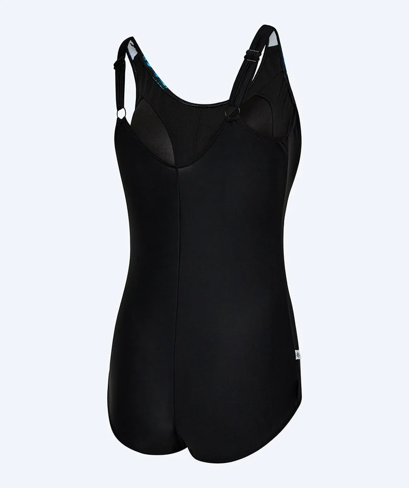 Watery Badeanzug mit Blumen für Damen in Plus Size - Vale - Schwarz/Blau