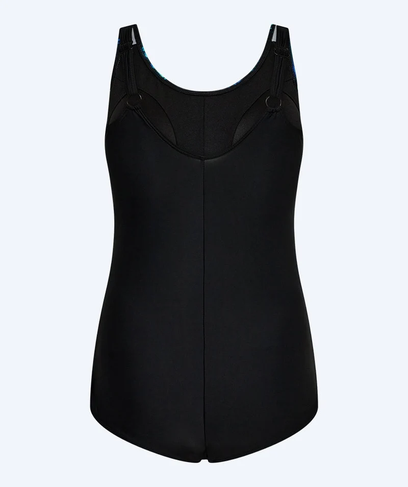 Watery Badeanzug mit Blumen für Damen in Plus Size - Vale - Schwarz/Blau