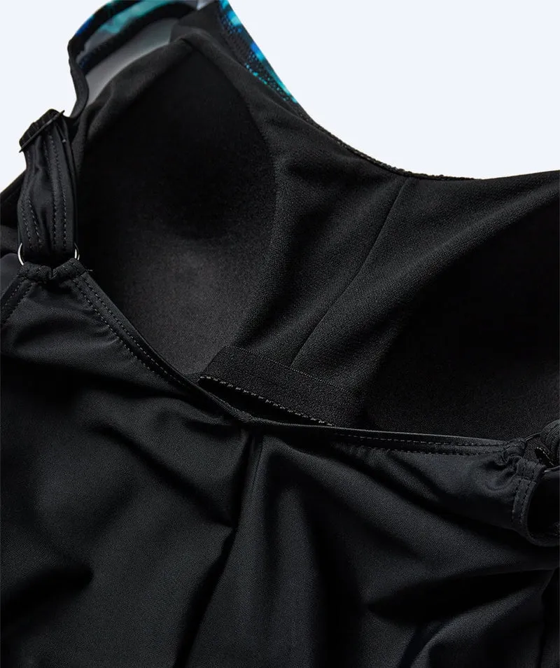 Watery Badeanzug mit Blumen für Damen in Plus Size - Vale - Schwarz/Blau
