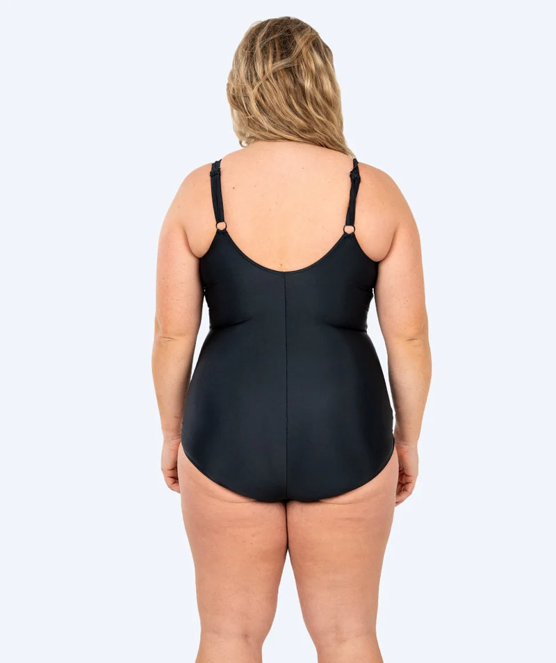Watery Badeanzug mit Blumen für Damen in Plus Size - Vale - Schwarz