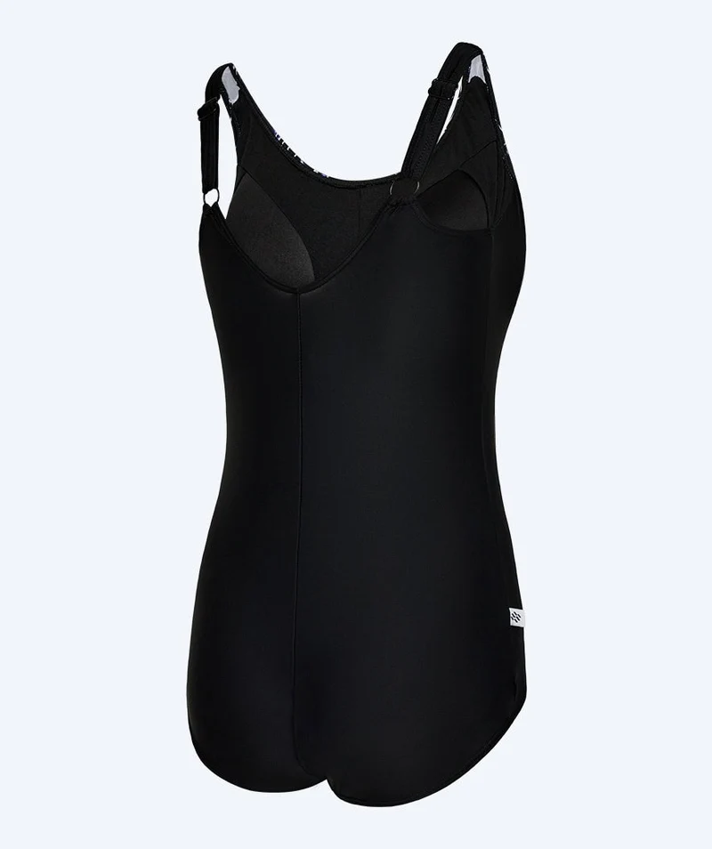 Watery Badeanzug mit Blumen für Damen in Plus Size - Vale - Schwarz