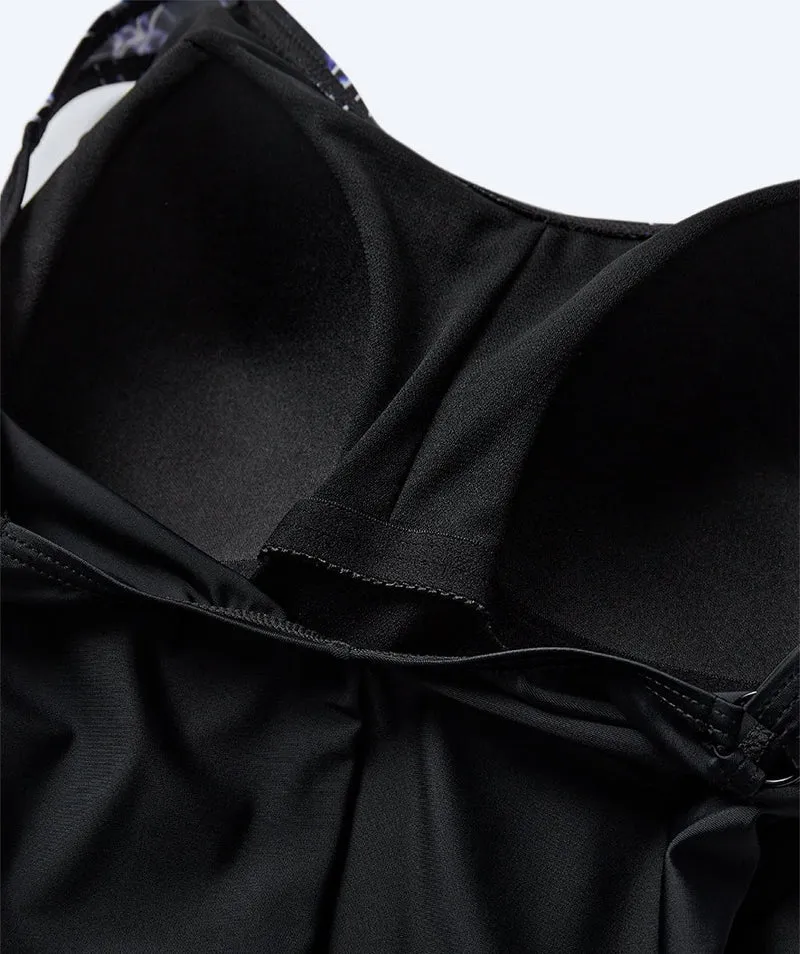 Watery Badeanzug mit Blumen für Damen in Plus Size - Vale - Schwarz