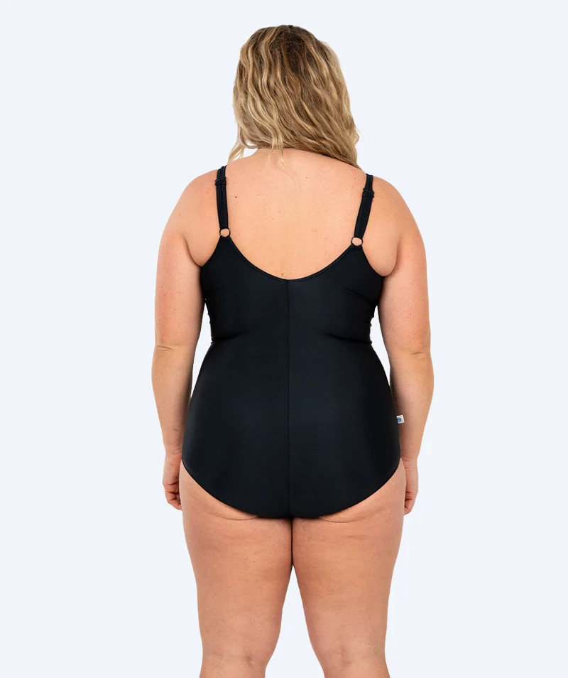 Watery Badeanzug mit Blumen für Damen in Plus Size - Vale - Schwarz/Weiß