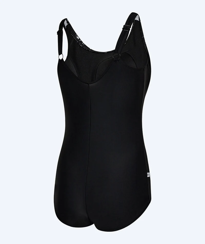 Watery Badeanzug mit Blumen für Damen in Plus Size - Vale - Schwarz/Weiß