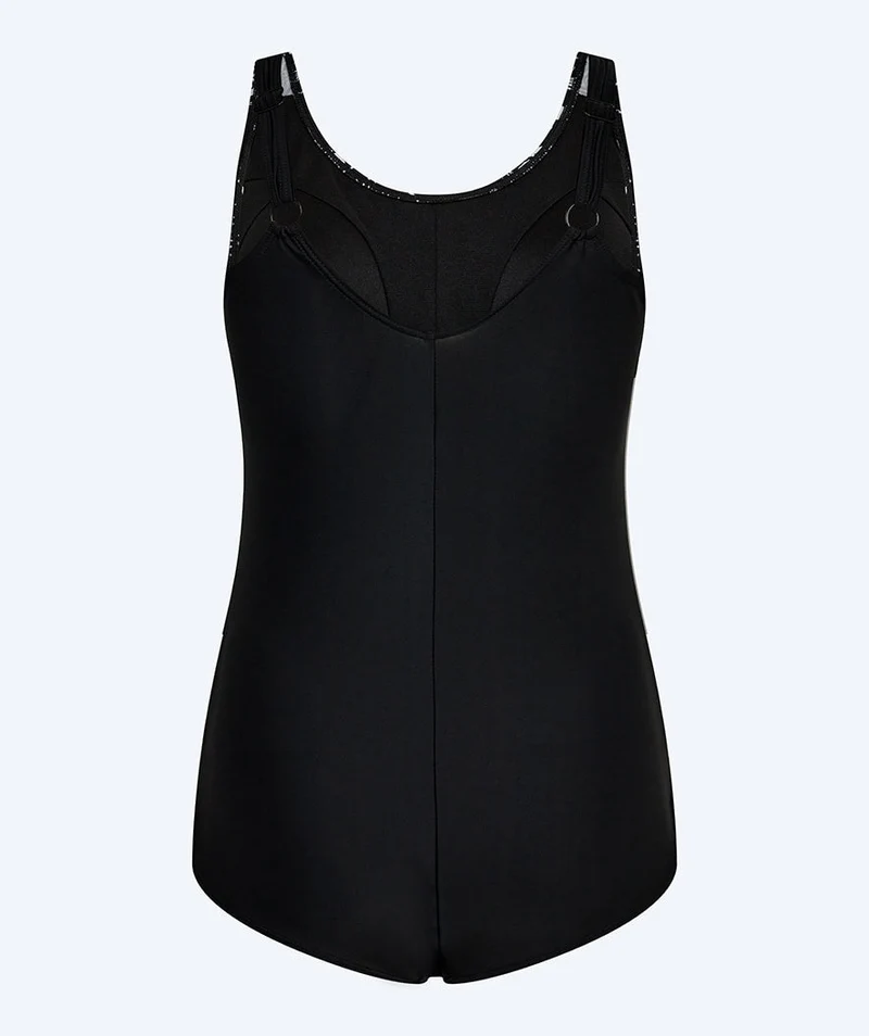 Watery Badeanzug mit Blumen für Damen in Plus Size - Vale - Schwarz/Weiß