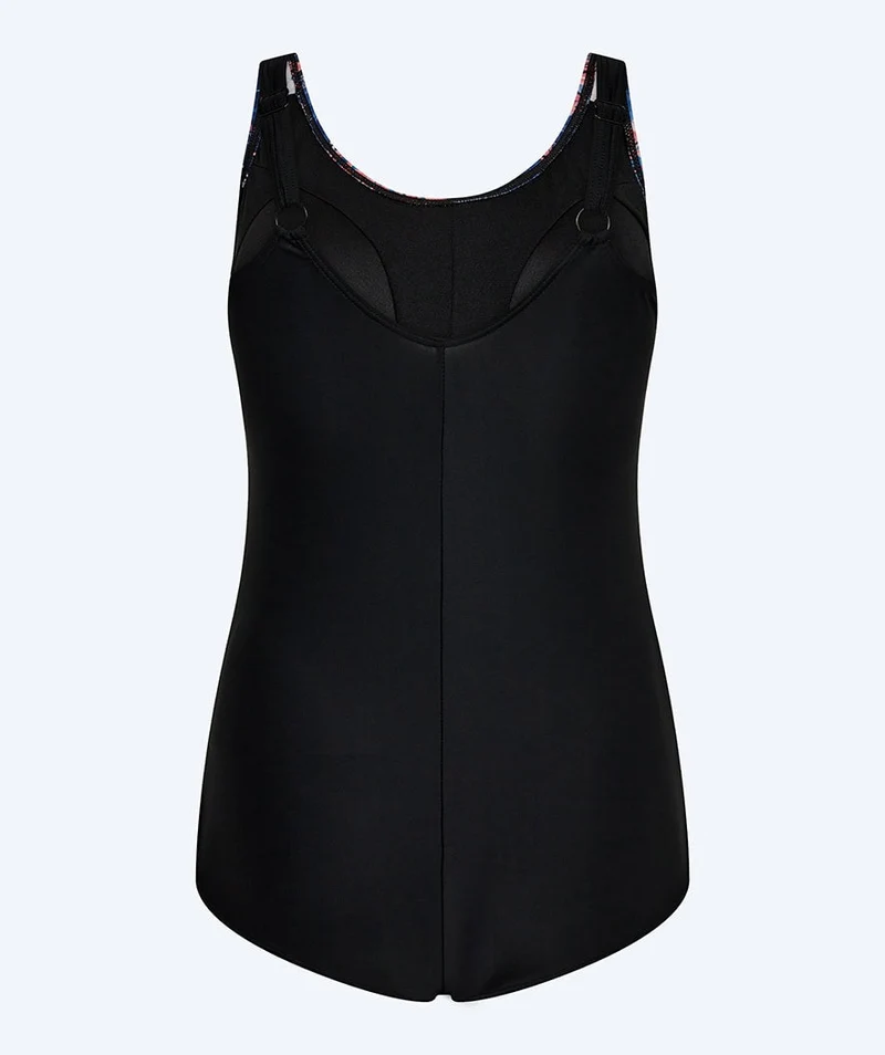 Watery Badeanzug mit Blumen für Damen in Plus Size - Vale - Schwarz/Lila
