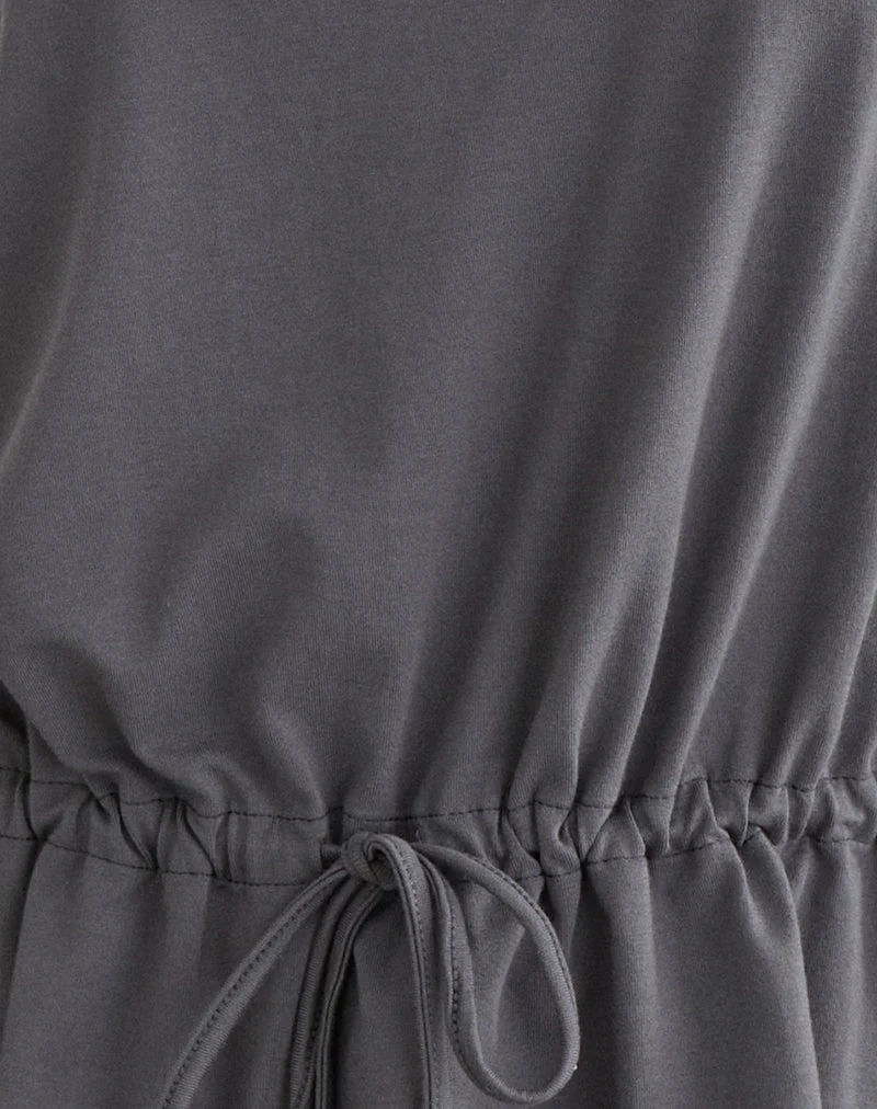 Sika One-Shoulder-Top in Anthrazitgrau mit Bindegürtel