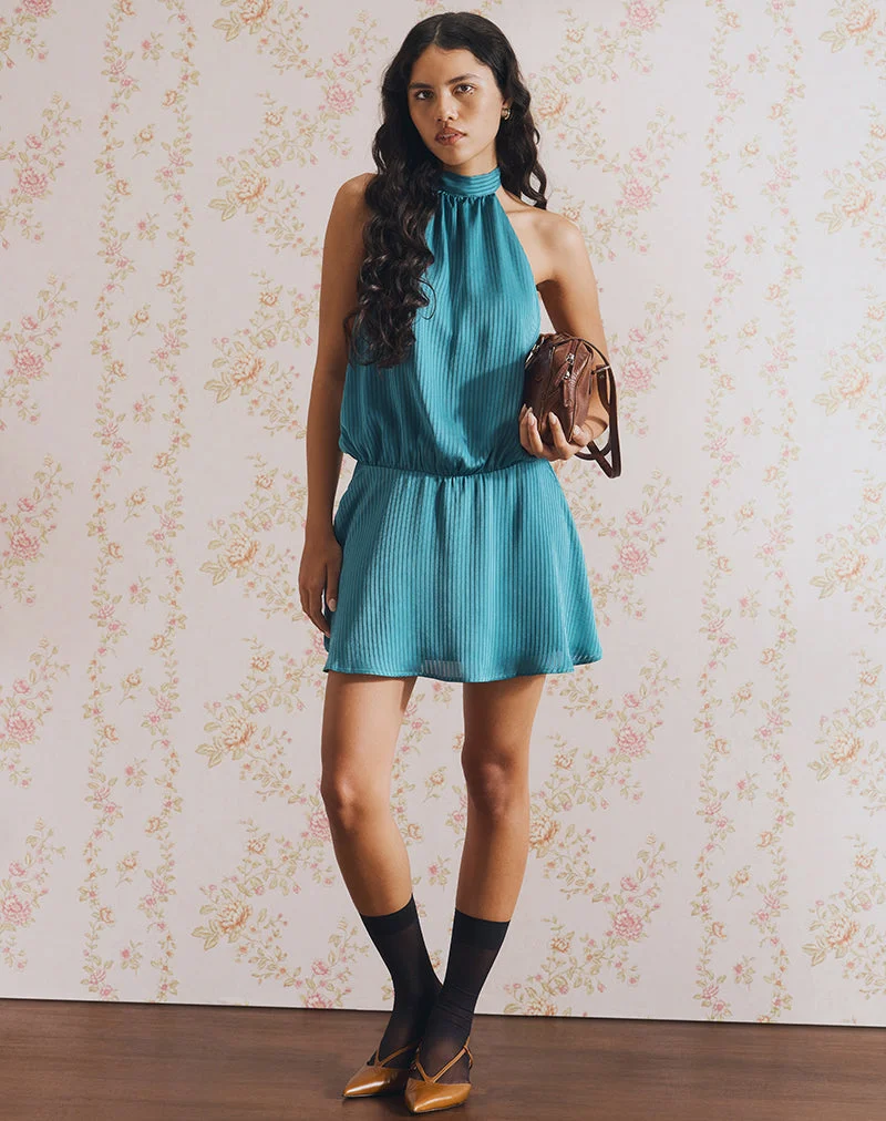 Davina Minikleid aus gestreiftem Satin Teal