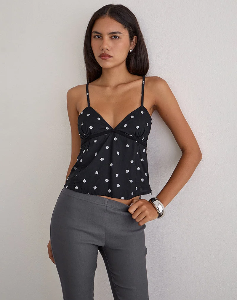 Bluesa Cami Top in Ditsy Rose Schwarz