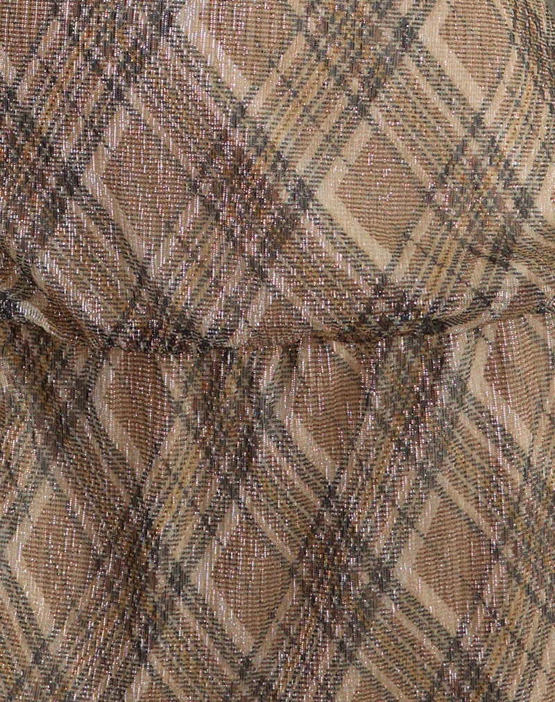 Briani Neckholderkleid aus kariertem Plissee Braun