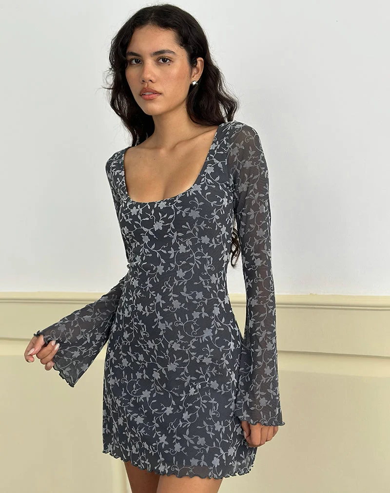 Bindara Minikleid in Pretty Petal Flock Dunkelgrau