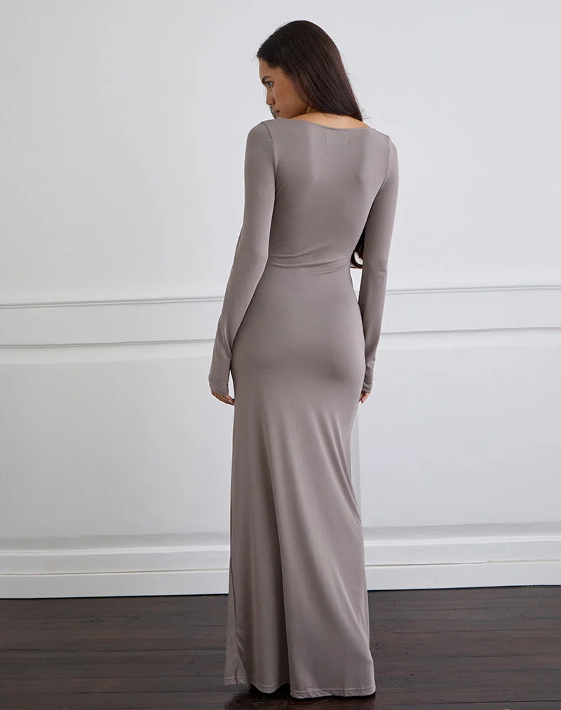 Zeya Maxikleid aus Cupro Taupe Grau