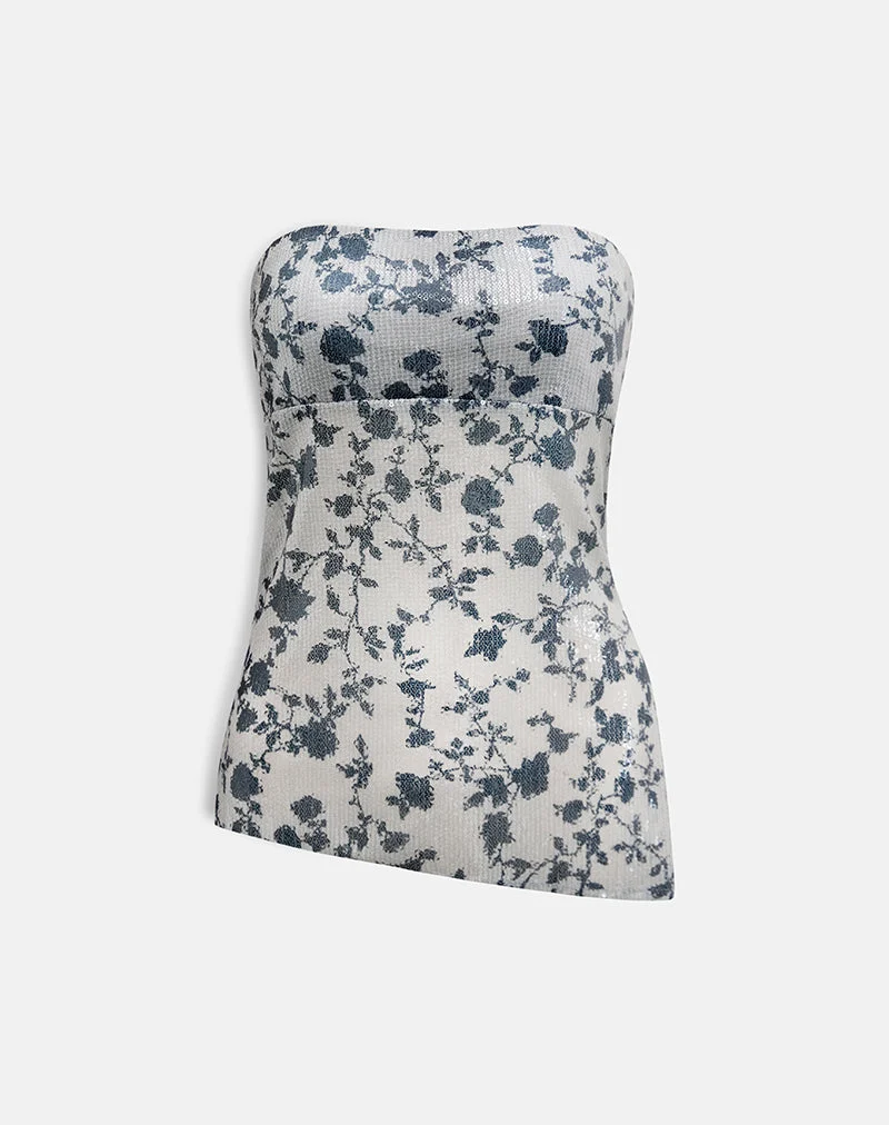Brilia Bandeau-Top aus Paillettenblüten Grau